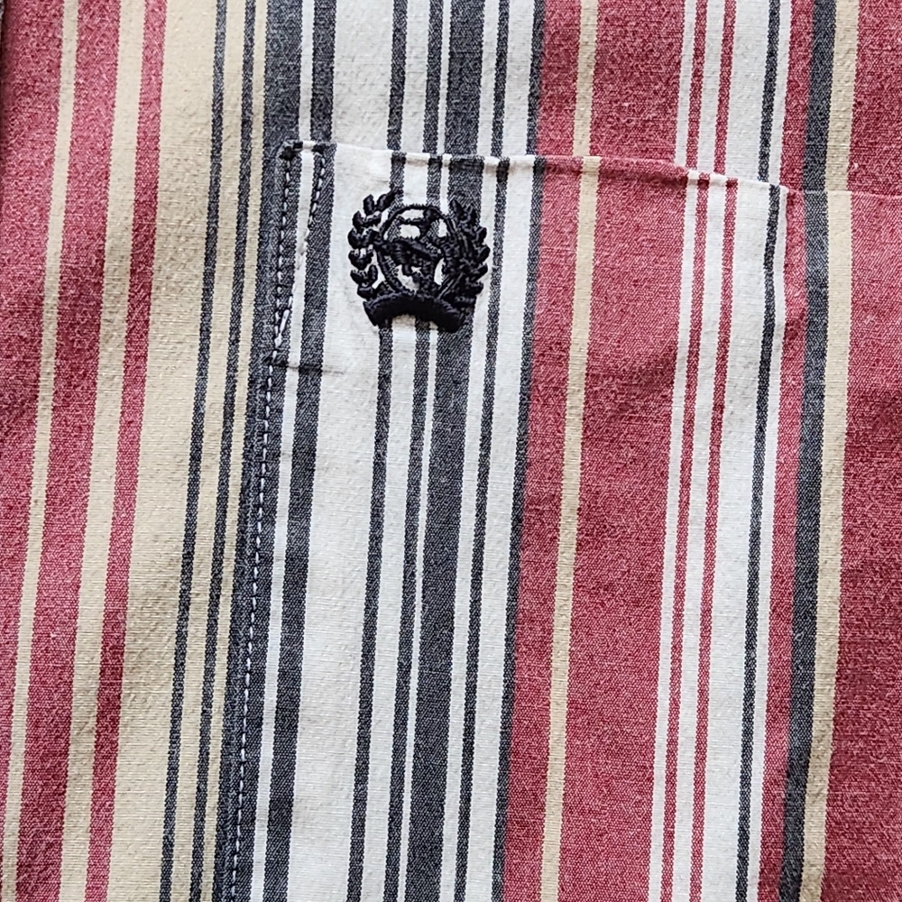 Mens Cinch Large Western Striped Button Down Shirt Red Blue Cowboy Rodeo - Picture 9 of 12